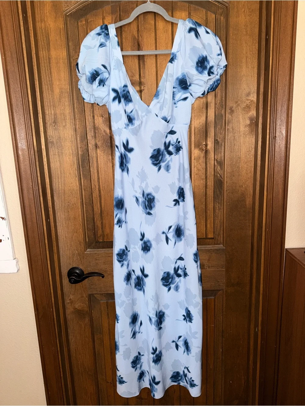 Abercrombie & Fitch Light Blue Maxi Dress with Navy Floral Print